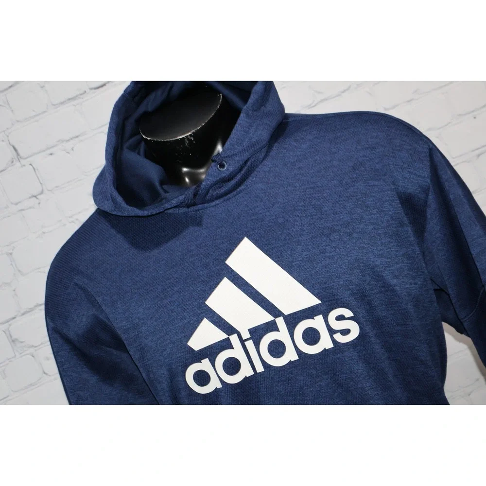 Adidas Hoodie Men 2XL XXL Blue Logo Pullover Long Sleeve Gym Workout